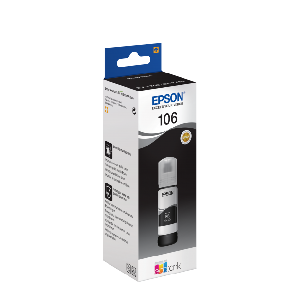 Epson 106 EcoTank Photo Black ink bottle (EPSON 106 BRIGHT BLACK INK CARTRIDGE ECOTANK 5000 PAGES)EpsonC13T00R140