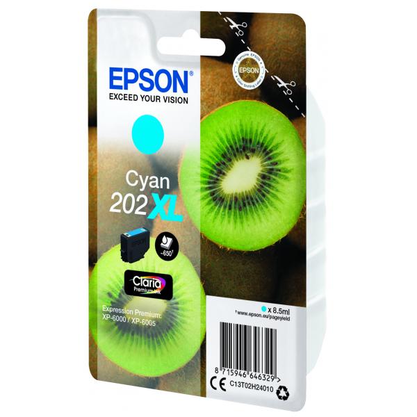 Epson Kiwi Singlepack Cyan 202XL Claria Premium Ink (EPSON 202XL CLARIA CYAN INK INK CARTRIDGE KIWI)Epson8715946646336C13T02H24020
