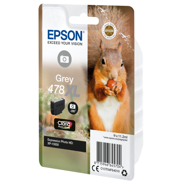 Epson Squirrel Inchiostro grigio singolo Claria Photo HD Scoiattolo 478XL (SINGLEPACK GREY 478XL - CLARIA PHOTO HD INK)Epson8715946645704C13T04F64010