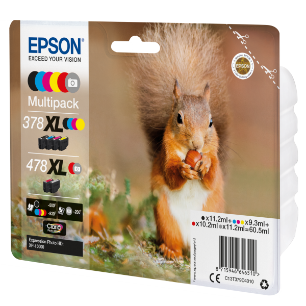 Epson Squirrel Multipack 6-colours 378XL / 478XL Claria Photo HD Ink (EPSON 478XL MULTIPACK 6 COLOUR SQUIRREL)Epson8715946646510C13T379D4010
