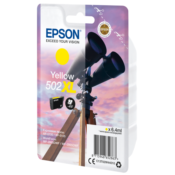 Epson Singlepack Yellow 502XL Ink (SINGLE YELLOW 502XL INK)Epson8715946652863C13T02W44010