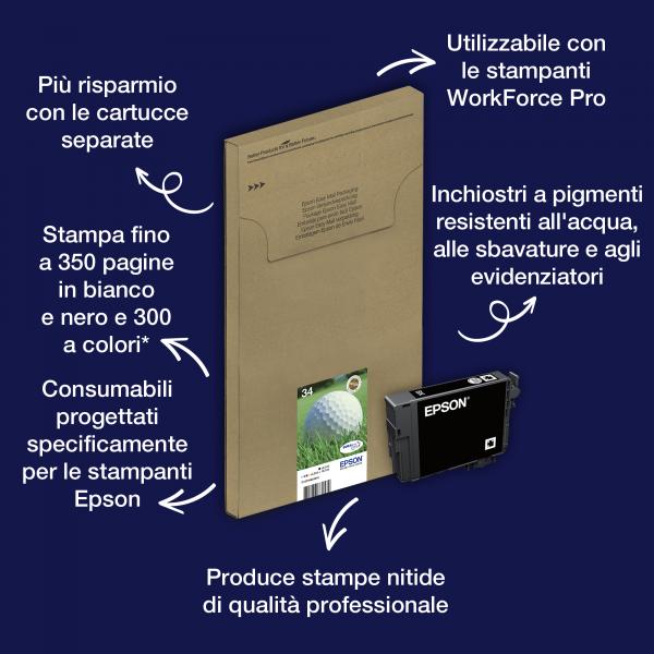 Epson Golf ball Multipack 4 colori EasyMail DURABrite Ultra Pallina da golf 34 (EPSON 34 MULTIPACK 4 COLOUR 34 INK DURABRITE EASYMAIL)Epson8715946662534C13T34664510