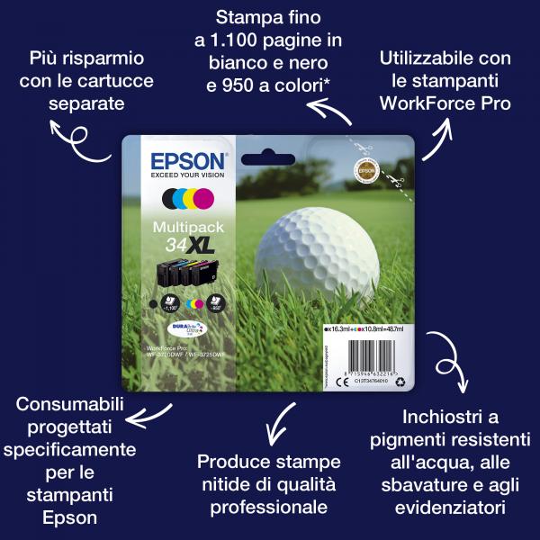 Epson Golf ball Multipack 4 colori EasyMail DURABrite Ultra Pallina da golf 34 (EPSON 34 MULTIPACK 4 COLOUR 34 INK DURABRITE EASYMAIL)Epson8715946662534C13T34664510