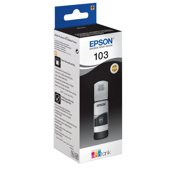 Epson 103 EcoTank Black ink bottle (Epson Ink Cartridges, 103, 101 4 colour ink bottles, Ink Bottle, 1 x 70.0 ml Black)EpsonC13T00S14A