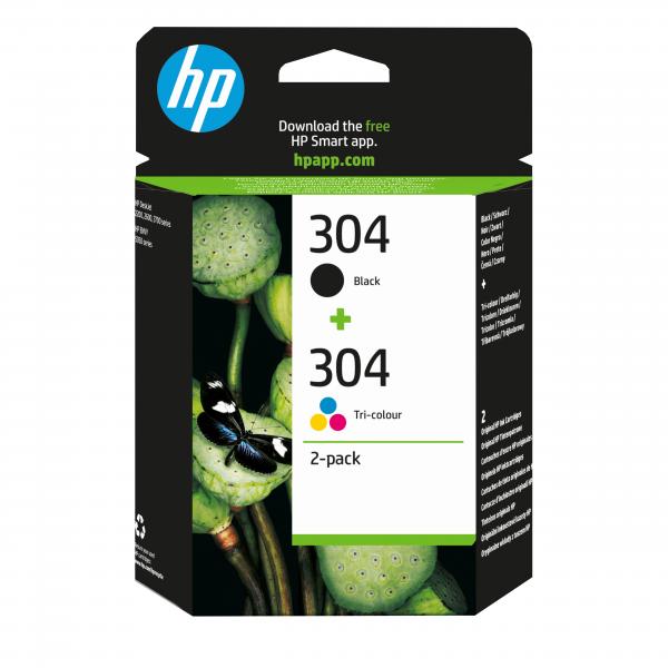 HP Confezione da 2 cartucce di inchiostro nero/in tricromia originali 304 (HP 304 Combo Pack - 2 pakker - sort,)Hp3JB05AE