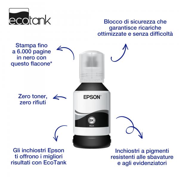 Epson Flacone di inchiostro a pigmenti nero EcoTank 111 (ECOTANK ET-MX1XX SERIE - BLACK BOTTLE XL)EpsonC13T03M140