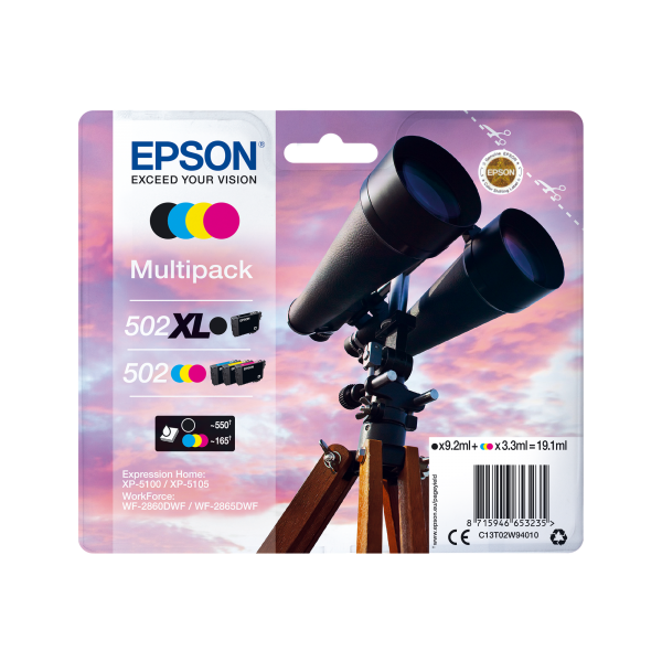 Epson 502 XL cartuccia toner 4 pz Compatibile Nero, Ciano, Magenta, Giallo (Epson 502XL Multipack - 4 pakker - hj)Epson8715946653259C13T02W94020