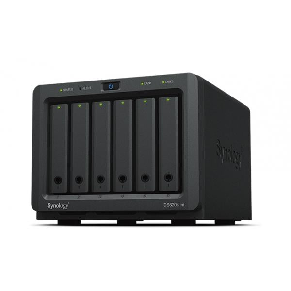 Synology DiskStation DS620SLIM server NAS e di archiviazione Desktop Intel Celeron J3355 2 GB DDR3L 0 TB DiskStation Manager Nero (Synology DS620slim; 6 bay NAS for 2.5 HDD/SSD; ideal for small office and home office users. The unit is robust and can...
