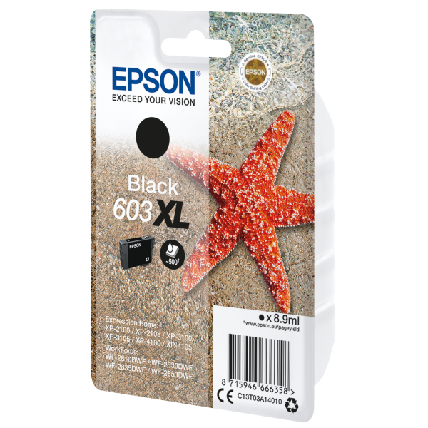 Epson 603XL stella marina cartuccia inchiostro originale nero XL 1pz (EPSON STARFISH 603XL BLACK SINGLEPACK INK)Epson8715946666365C13T03A14020
