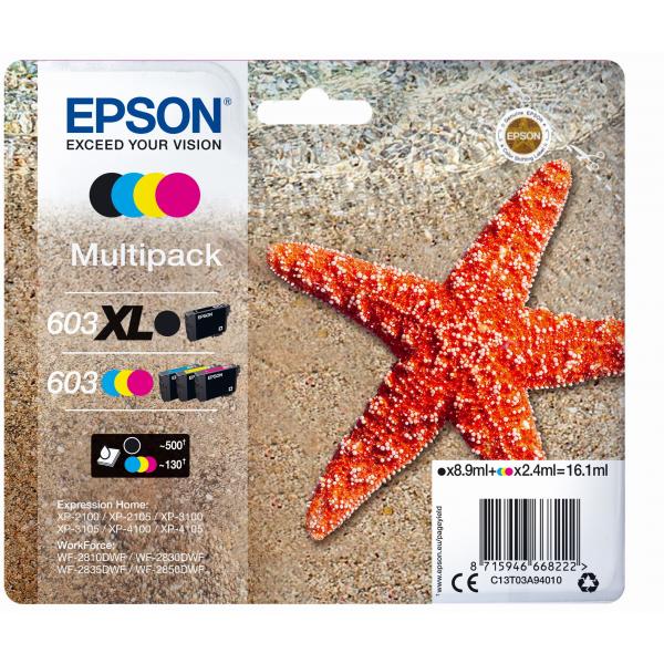 Epson Multipack 4-colours 603 XL Black/Std. CMY (Epson 603 Multipack - 4 pakker - sort,)EpsonC13T03A94020