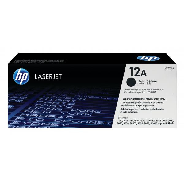 HP Cartuccia Toner originale nero LaserJet 12A (OEM HP Q2612A Black 2000 Pages Original Toner 12A)Hp0808736558136Q2612A