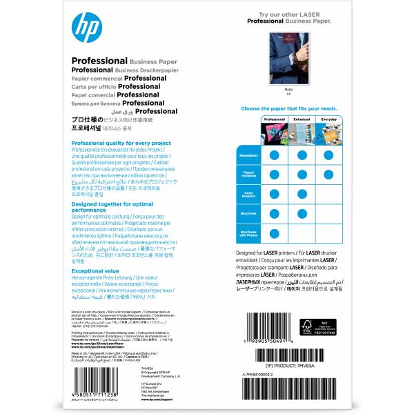 HP Carta patinata professionale originale , certificata FSC: confezione da 150 fogli, A4/210 x 297 mm, 200 g/m (HP PROF GLS LJ A4 200G 150SH FSC PAP)Hp01939055049167MV83A