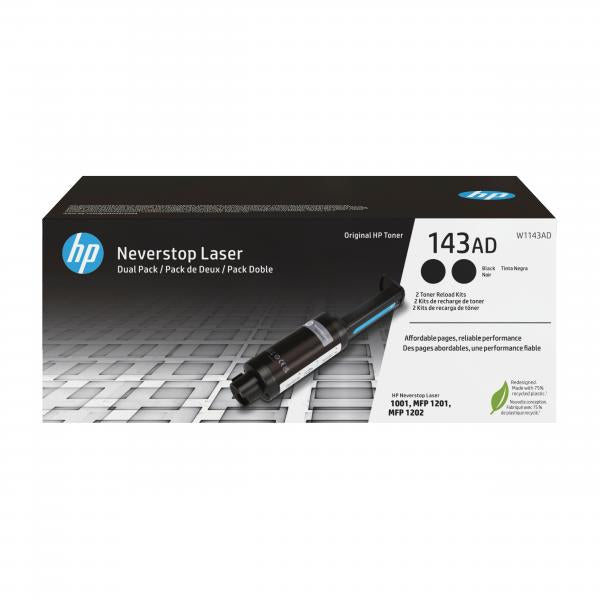 HP Kit ricarica toner nero originale Neverstop 143AD, dual-pack (HP 143AD NEVERSTOP TONER - RELOAD KIT 2-PACK EEA + CH + UK)HpW1143AD