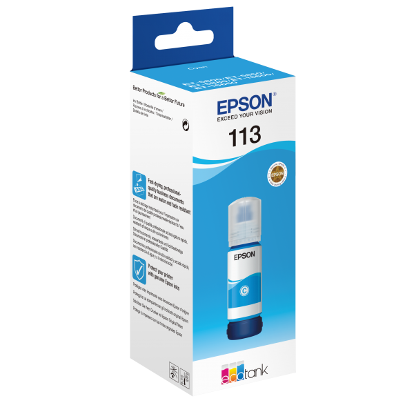 Epson 113 EcoTank Pigment Cyan ink bottle (EPSON 113 CYAN INK BOTTLE ET-5800 5850 5880 16600 16650)EpsonC13T06B240