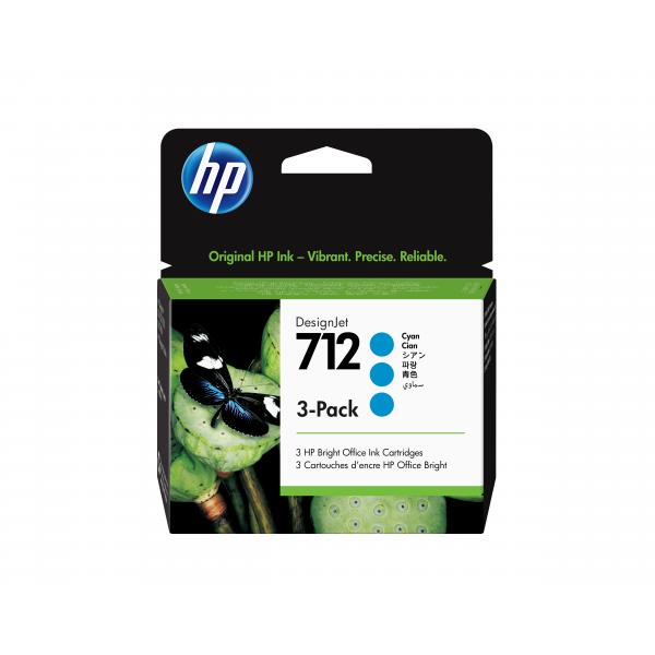 HP Confezione da 3 cartucce di inchiostro ciano originale DesignJet 712 da 29 ml (HP 712 3-PACK 29-ML CYAN - DESIGNJET INK CARTRIDGE)Hp01939053528693ED77A