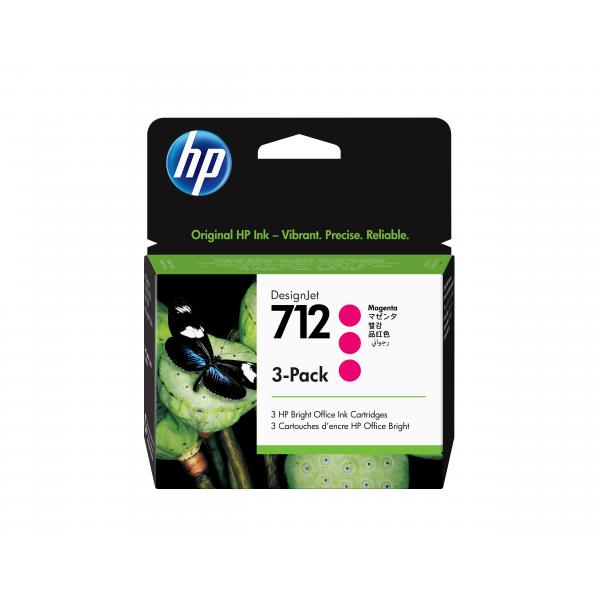 HP Confezione da 3 cartucce di inchiostro magenta originale DesignJet 712 da 29 ml (HP 712 - Confezione da 3 - 29 ml - magenta - originale - DesignJet - cartuccia d'inchiostro - per DesignJet Studio, T210, T230, T250, T630, T650)Hp01939053528763ED78A