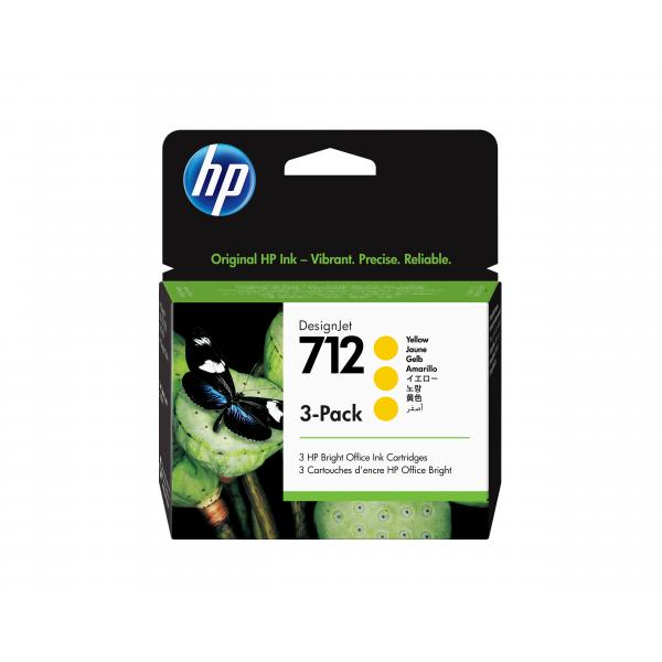 HP Confezione da 3 cartucce di inchiostro giallo originale DesignJet 712 da 29 ml (HP 712 - Confezione da 3 - 29 ml - giallo - originale - DesignJet - cartuccia d'inchiostro - per DesignJet Studio, T210, T230, T250, T630, T650)Hp01939053528833ED79A