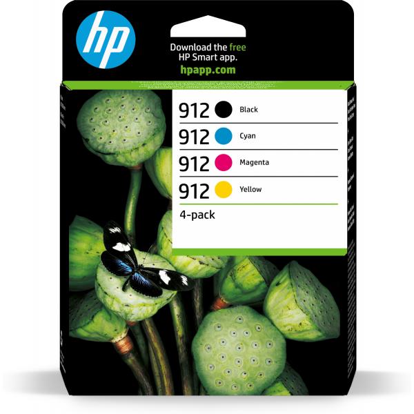 HP Confezione da 4 cartucce di inchiostro nero, ciano, magenta, giallo originali 912 (OEM HP 912 4 Colour CMYK Original Ink Cartridge Multipack)Hp6ZC74AE