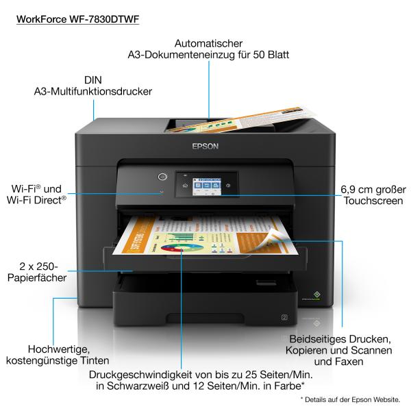 Epson WorkForce WF-7830DTWF stampante A3 multifunzione inkjet a cartucce (Epson WorkForce WF-7830DTWF - multifun)Epson8715946668420C11CH68403