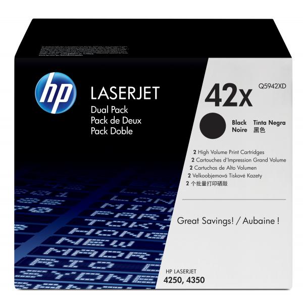 HP Confezione da 2 cartucce originali di Toner nero ad alta capacità LaserJet 42X (HP 42X - 2 pakker - H?jtydende - sort)HpQ5942XD