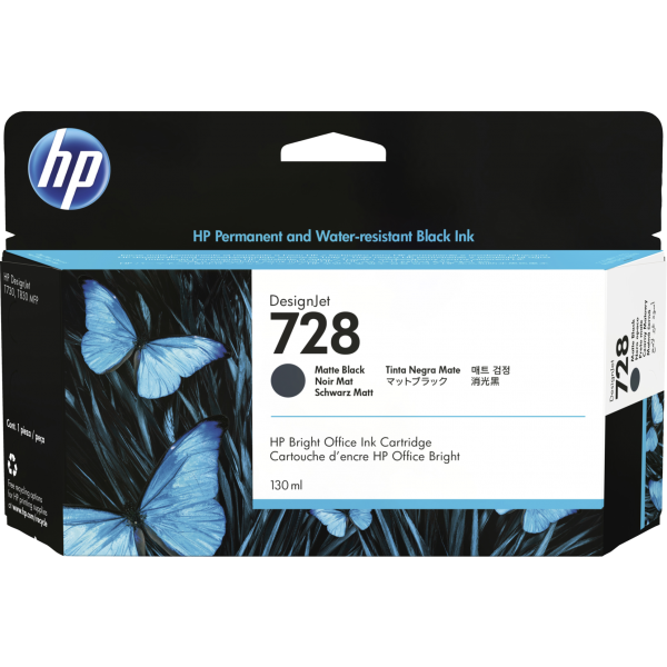HP Cartuccia inchiostro nero opaco DesignJet 728 da 130 ml (HP 728 130-ML MATTE BLACK DESIGNJET)Hp01948503040403WX25A