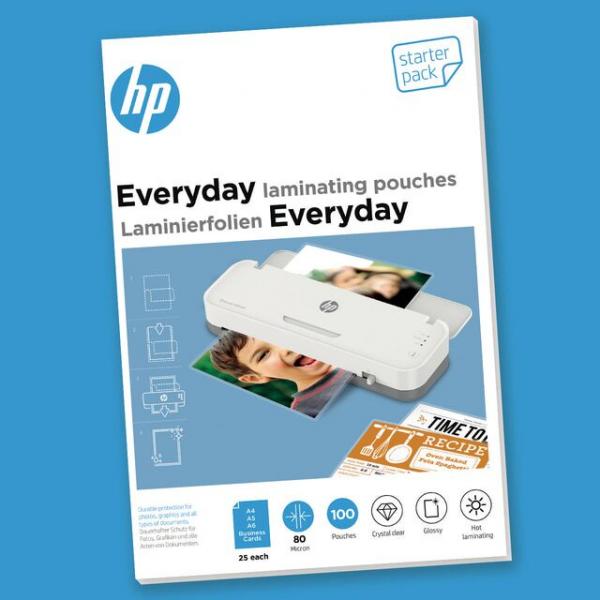 HP 9158 pellicola per plastificatrice 100 pz (HP Everyday Laminator pouches Starter Set,80 Micron 100 pcs)Hp9158