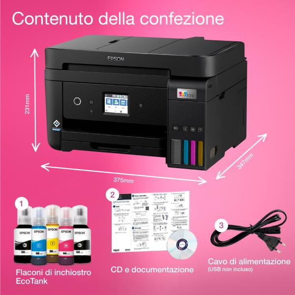 Epson EcoTank ET-4800 stampante multifunzione inkjet 4-in-1 A4, serbatoi ricaricabili alta capacità, 4 flaconi inclusi pari a 7500pag B/N 4500pag colore, Wi-FI Direct, USB (Epson EcoTank ET-4800 - multifunktions)Epson8715946684017C11CJ65402