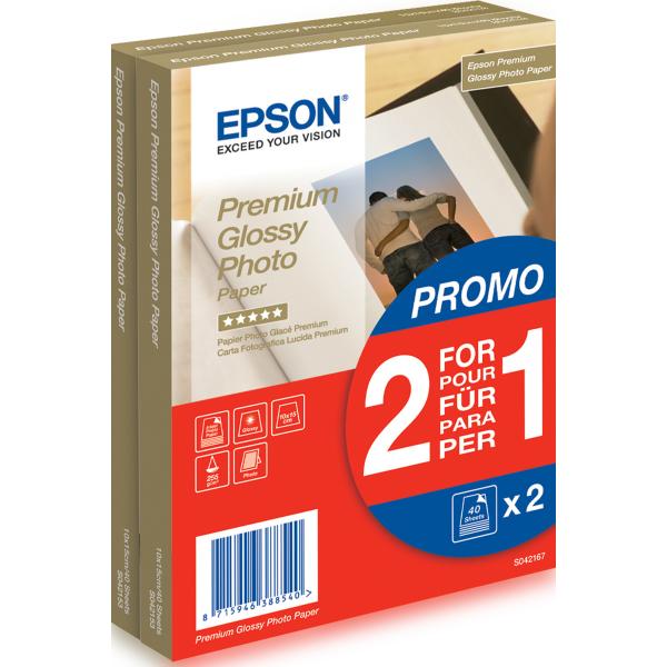 Epson Premium Glossy Photo Paper - 10x15cm - 2x 40 Fogli (PREMIUM GLOSSY PHOTO 10 X15 40 BOGOF)EpsonC13S042167