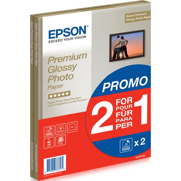 Epson Premium Glossy Photo Paper - A4 - 2x 15 Fogli (PREMIUM GLOSSY PHOTO A4 15 BOGOF)EpsonC13S042169