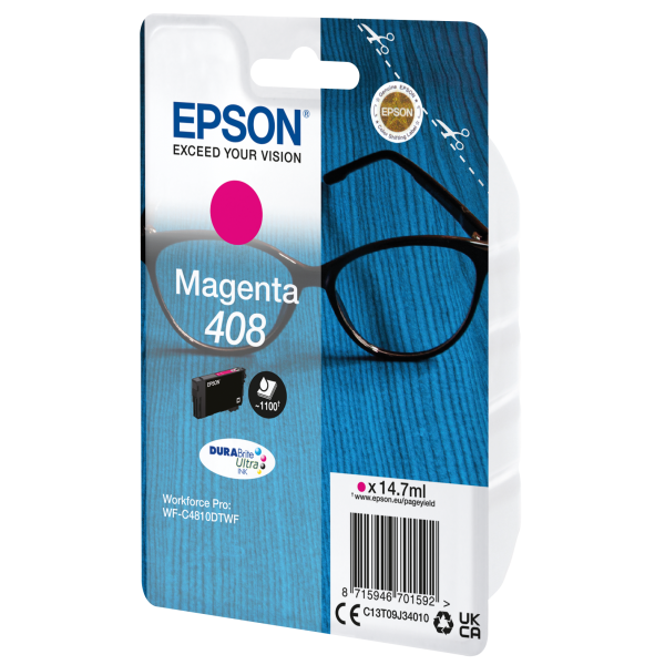 Epson Singlepack Magenta 408 DURABrite Ultra Ink (EPSON 408 MAGENTA INK WF-C4810DTWF)Epson8715946701592C13T09J34010
