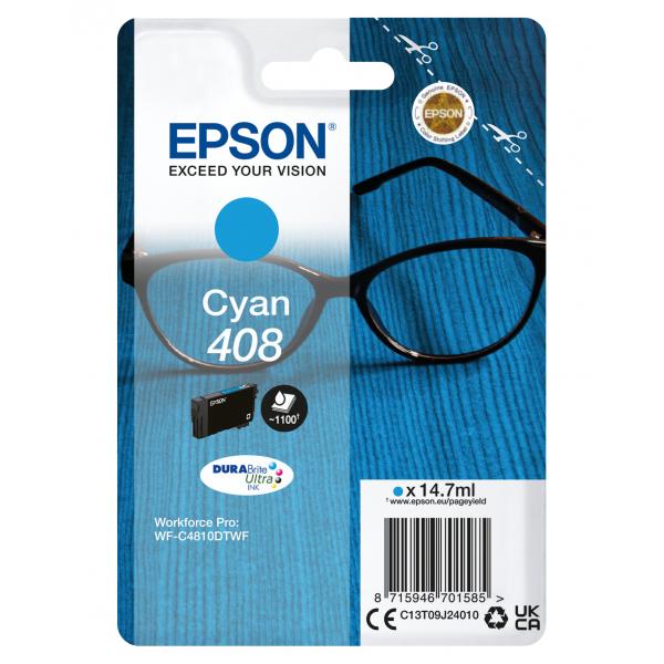 Epson Singlepack Cyan 408 DURABrite Ultra Ink (SINGLE CYAN 408 DURABRITE INK)Epson8715946701585C13T09J24010