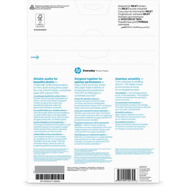 HP Confezione da 25 fogli carta fotografica lucida Everyday A4/210 x 297 mm (EVERYDAY GLOSSY PHOTO PAPER - A4/25 SHEET / 210X297MM)HpQ5451A