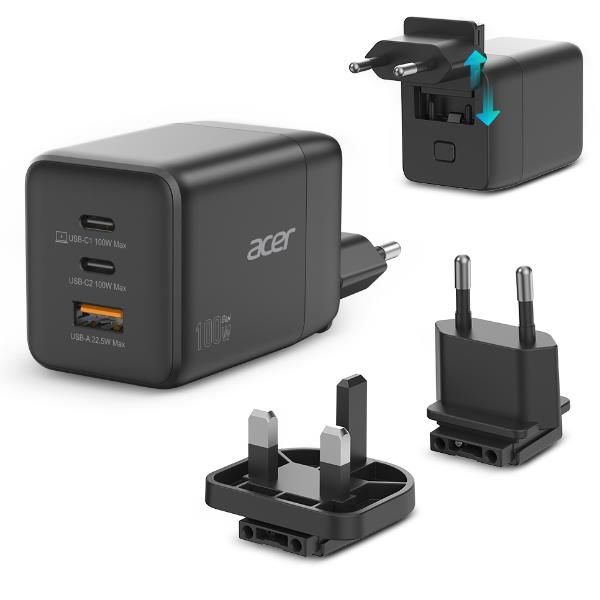 Acer HP.DSCAB.019 Caricabatterie per dispositivi mobili Universale Nero AC Ricarica rapida Interno (ACER GAN CHARGER - USB-C USB-A 100W)Acer4712842946731HP.DSCAB.019