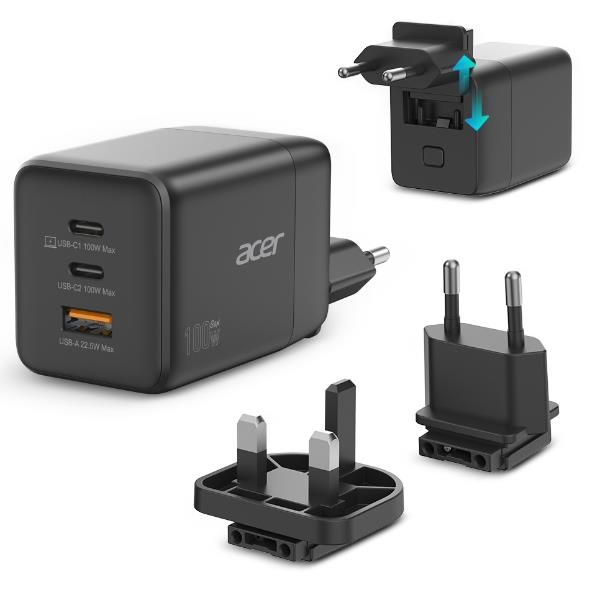 Acer HP.DSCAB.019 Caricabatterie per dispositivi mobili Universale Nero AC Ricarica rapida Interno (ACER GAN CHARGER - USB-C USB-A 100W)Acer4712842946731HP.DSCAB.019