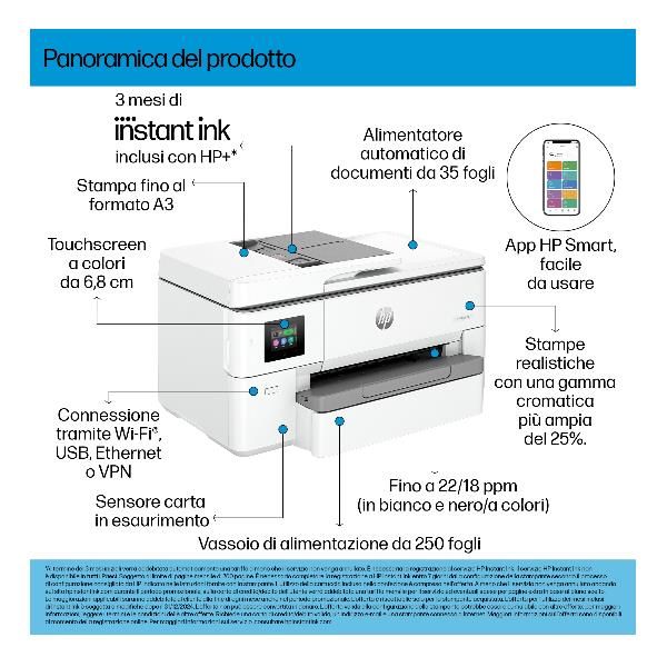 HP OfficeJet Pro 9720e Wireless All-in-One Colore Stampante, Stampa fronte/retro; fotocopiatrice, scanner (OFFICEJET PRO 9720E - AIO LIGHT CEMENT)Hp53N95B#629
