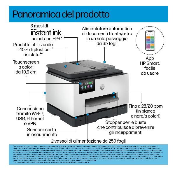 HP OfficeJet Pro 9132e Wireless All-in-One Colore Stampante, Instant Ink; Stampa fronte/retro (OFFICEJET PRO 9132E - AIO CEMENT)Hp404M5B#629