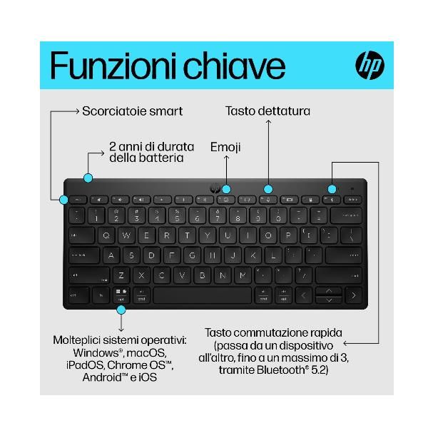 HP Tastiera Bluetooth multi-dispositivo compatta 350 (350 BLK Compact Multi-Devic - Warranty: 3M)Hp692S8AA#ABZ