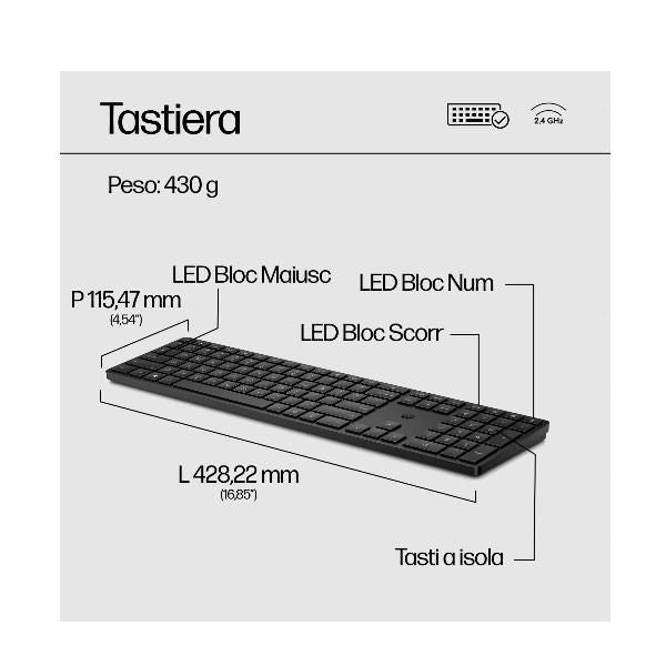 HP Combo tastiera e mouse wireless 650 (650 Wireless Keyboard and - Mouse Combo - ITA - Warranty: 3M)Hp4R013AA#ABZ