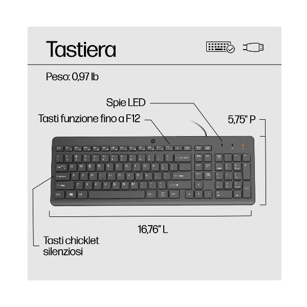 HP Tastiera e mouse 150 Wired (150 Wired Mouse and Keyboar - Warranty: 3M)Hp240J7AA#ABZ