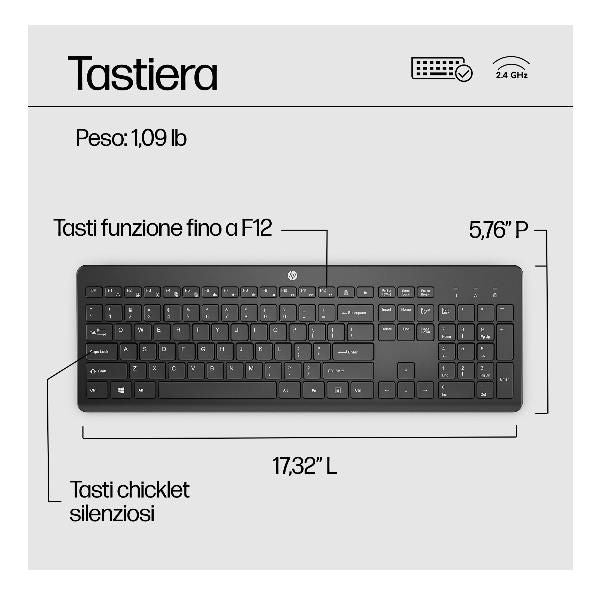 HP Tastiera wireless 230 (230 Wireless Keyboard Black - Warranty: 3M)Hp3L1E7AA#ABZ