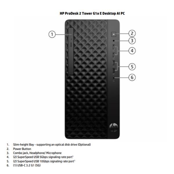 HP ProDesk 2 Tower G1a E Desktop AI PC AMD Ryzen 5 8500G 16 GB DDR5-SDRAM Windows 11 Pro (HP ProDesk 2 G1a E AI - Tower Ryzen 5 8500G / fino a 5 GHz - RAM 16 GB - SSD 512 GB - NVMe - Radeon 740M - Gigabit Ethernet - Win 11 Pro -monitor: nessuno - tas...