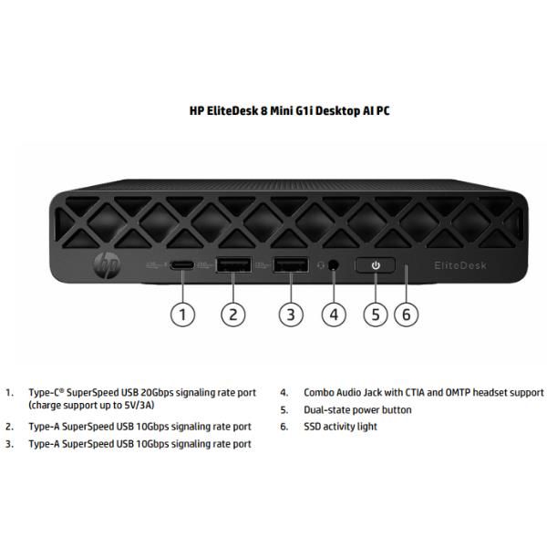 HP EliteDesk 8 Mini G1i Desktop AI PC Wolf Pro Security Edition Intel Core Ultra 5 235T 16 GB DDR5-SDRAM 512 GB SSD Windows 11 Pro Mini PC (HP EliteDesk 8 G1i AI - AI PC - mini Core Ultra 5 235T / fino a 5 GHz - RAM 16 GB - SSD 512 GB - NVMe - Intel ...