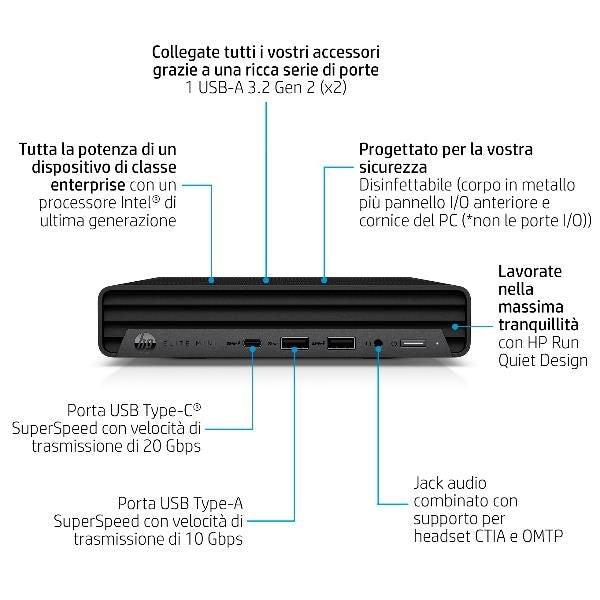 HP Elite Mini 800 G9 Desktop PC Wolf Pro Security Edition Intel Core i7 i7-14700 16 GB DDR5-SDRAM 512 GB SSD Windows 11 Pro Mini PC (HP Elite 800 G9 - Mini desktop Core i7 i7-14700 / fino a 5.4 GHz - RAM 16 GB - SSD 512 GB - NVMe - UHD Graphics 770 -...