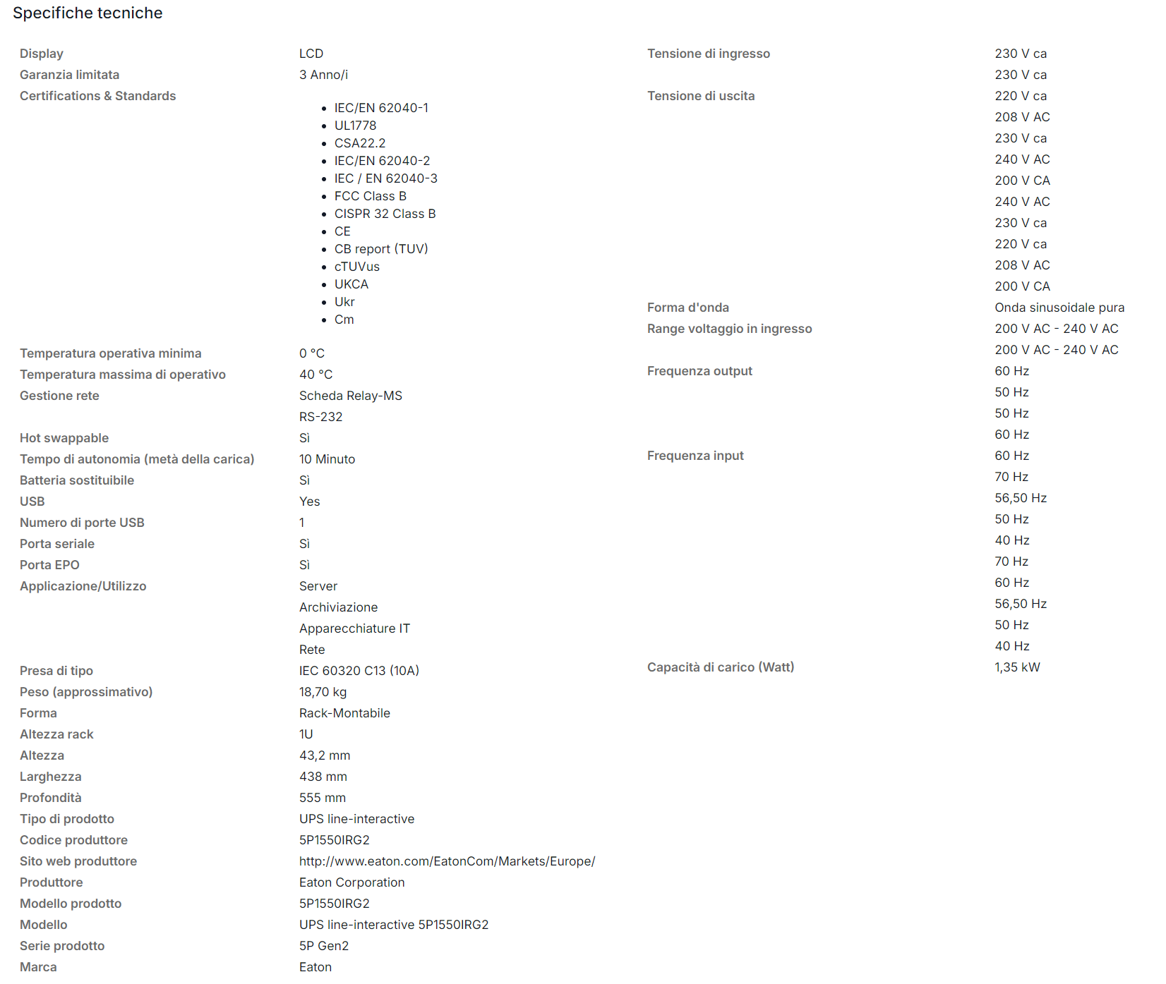 Eaton 5p 1550i rack 1u g2