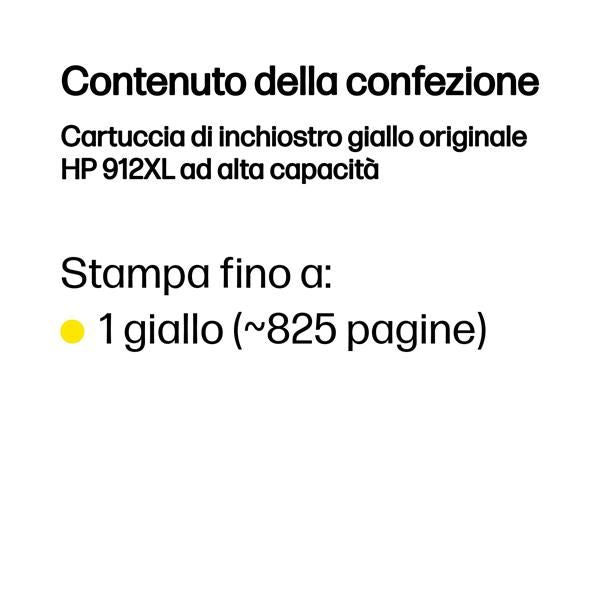 HP Cartuccia di inchiostro giallo originale 912XL ad alta capacità (HP 912XL HIGH YIELD YELLOW - ORIGINAL INK CARTRIDGE)Hp3YL83AE#LS1