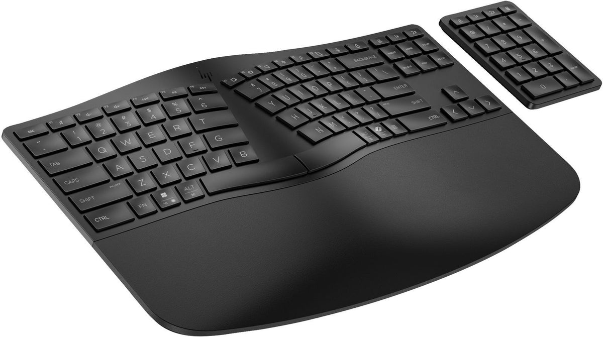 HP 965 Ergonomic Wireless Keyboard (HP 965 - Set tastiera e tastierino numerico - layout a 2 zone, tastierino numerico separato, corsa dei tasti a profilo basso, multi-dispositivo - compact - senza fili - Bluetooth - QWERTY - italiana - nero)Hp7E756AA#ABZ