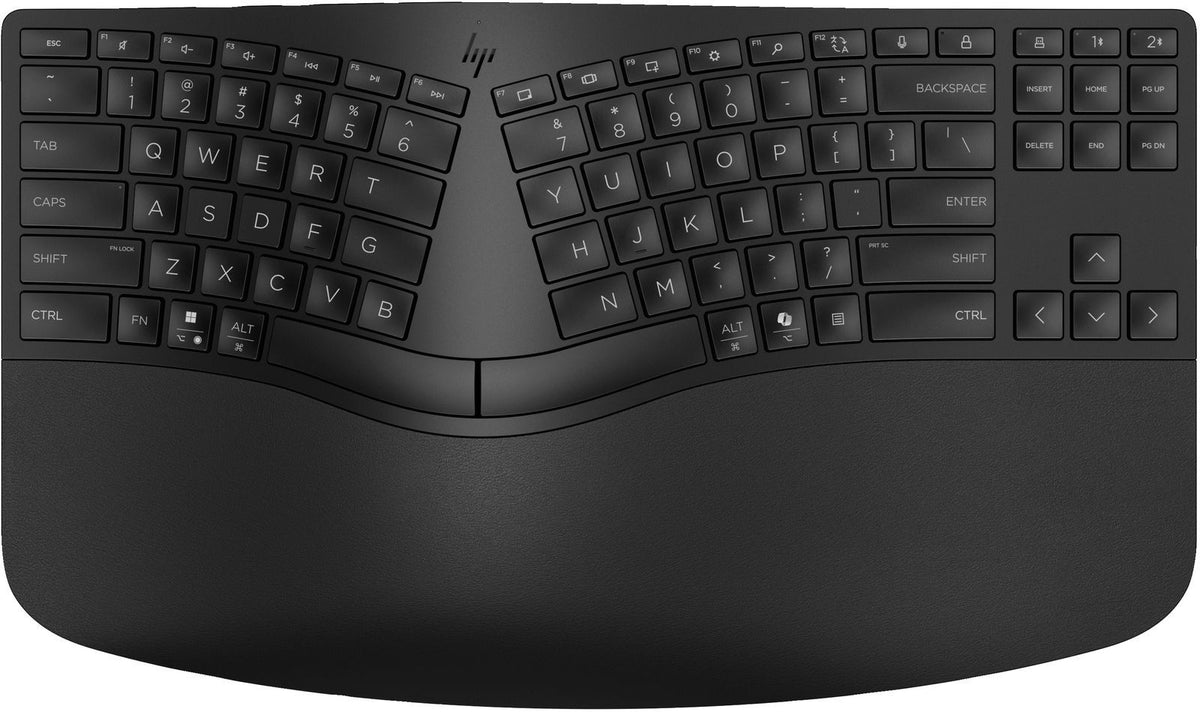 HP 965 Ergonomic Wireless Keyboard (HP 965 - Set tastiera e tastierino numerico - layout a 2 zone, tastierino numerico separato, corsa dei tasti a profilo basso, multi-dispositivo - compact - senza fili - Bluetooth - QWERTY - italiana - nero)Hp7E756AA#ABZ