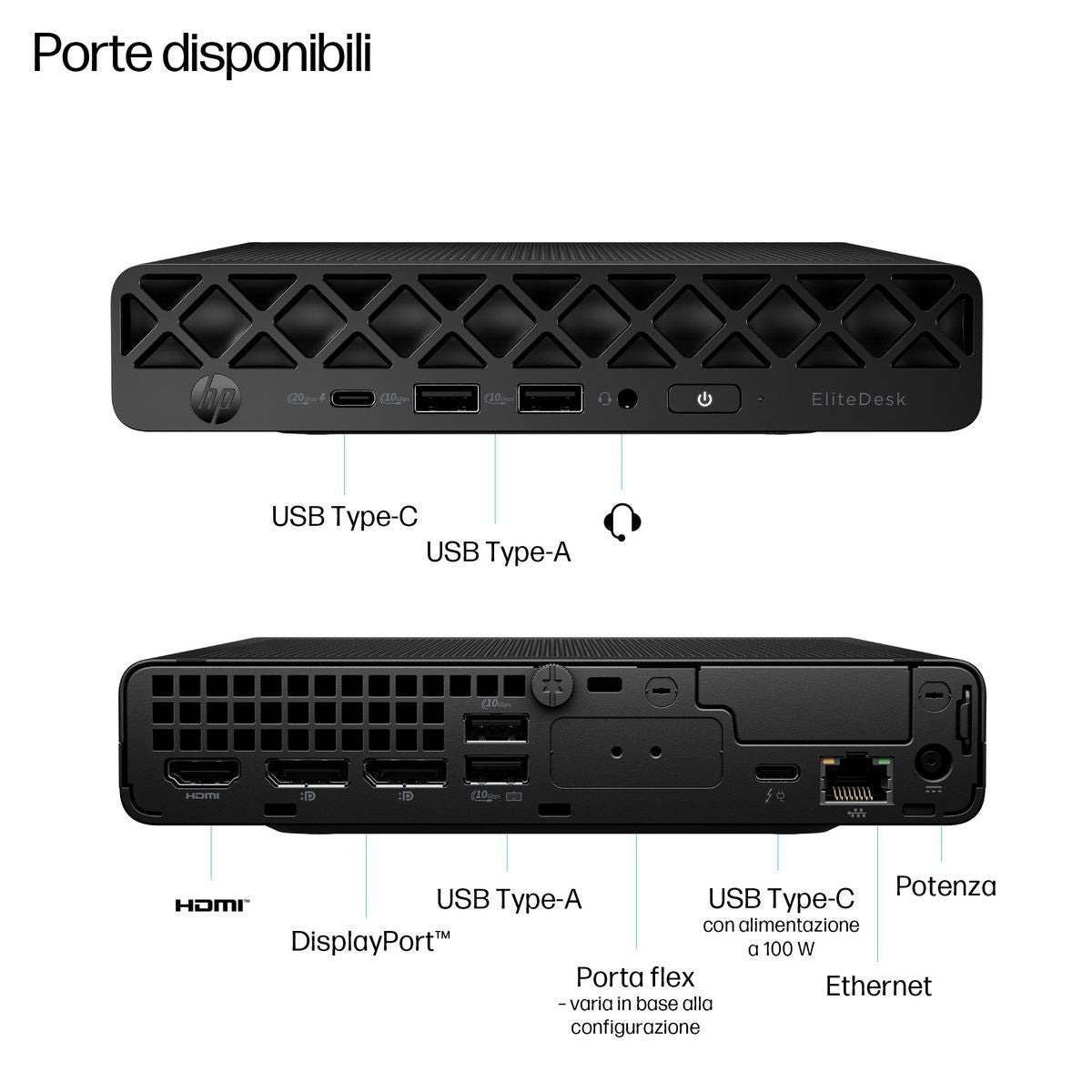 HP EliteDesk 8 Mini G1i AI Wolf Pro Security Edition Intel Core Ultra 7 265T 16 GB DDR5-SDRAM 512 GB SSD Windows 11 Pro Mini PC AI PC Nero (HP EliteDesk 8 G1i AI - Mini desktop Core Ultra 7 265T / fino a 5.3 GHz - RAM 16 GB - SSD 512 GB - NVMe - Inte...