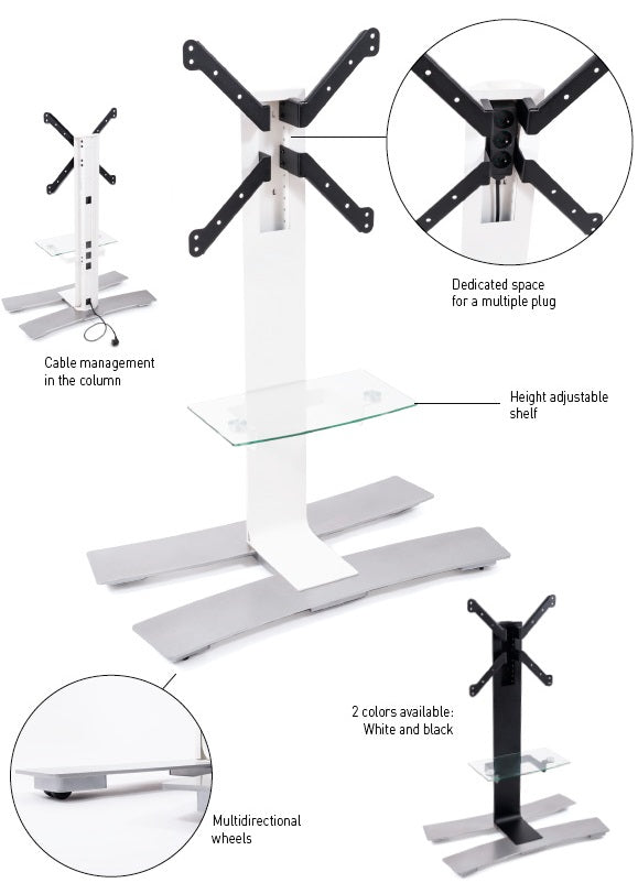 STAND VESA 600X400 H 1400 W/INTEGRATED SHELF BLACK