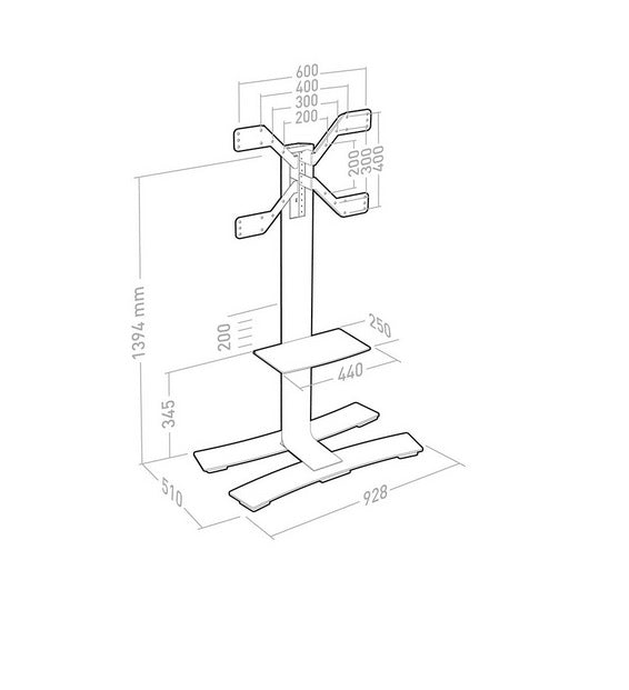 STAND VESA 600X400 H 1400 W/INTEGRATED SHELF BLACK